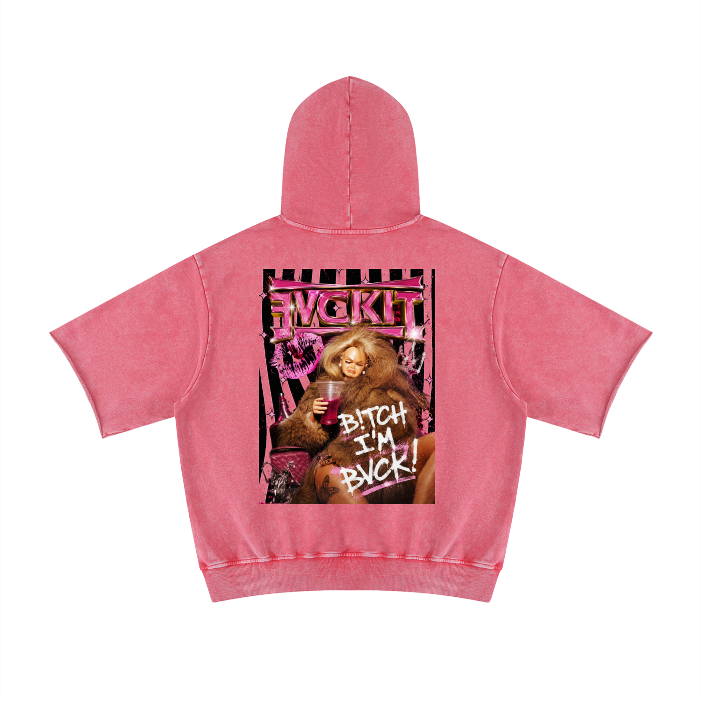B!TCH I'M BACK = Mineral Wash Short Sleeve Hoodie