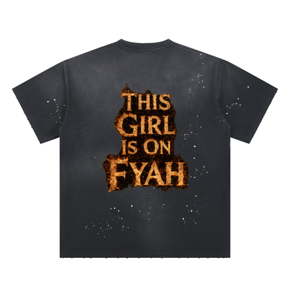 GIRL ON FYAH = Hand-Frayed Sunfade Paint Splatter T-Shirt