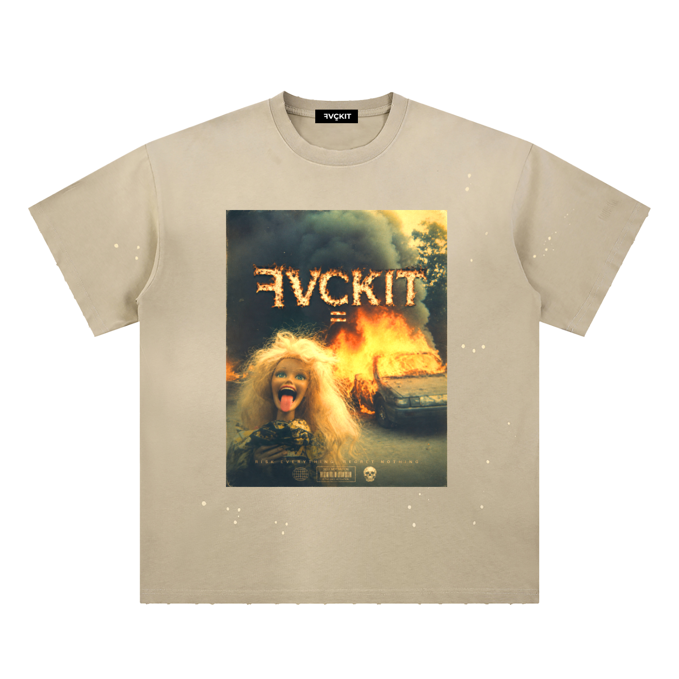 GIRL ON FYAH = Hand-Frayed Sunfade Paint Splatter T-Shirt