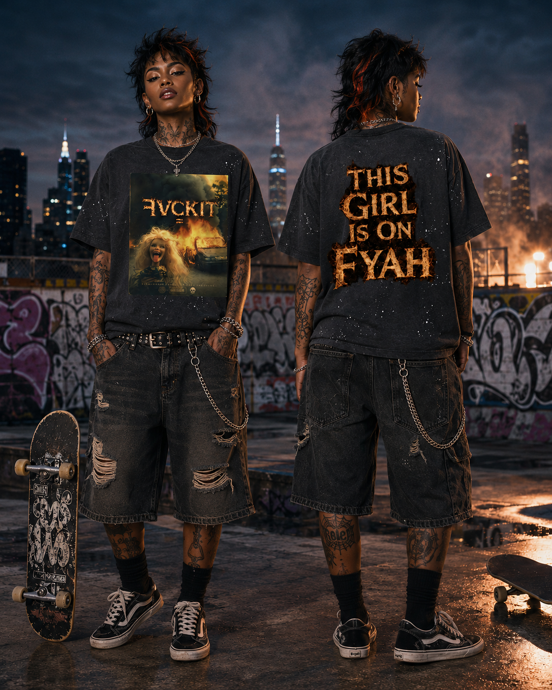 GIRL ON FYAH = Hand-Frayed Sunfade Paint Splatter T-Shirt