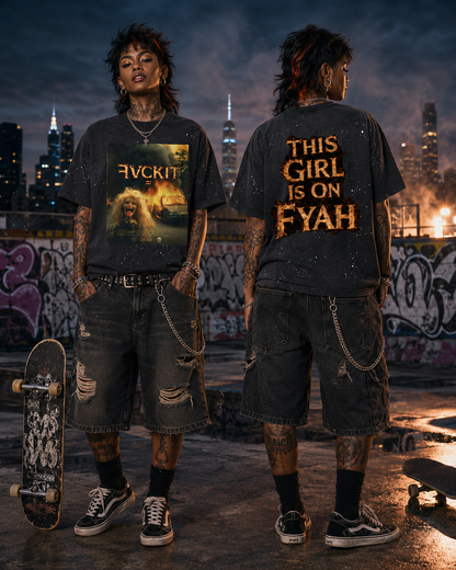 GIRL ON FYAH = Hand-Frayed Sunfade Paint Splatter T-Shirt