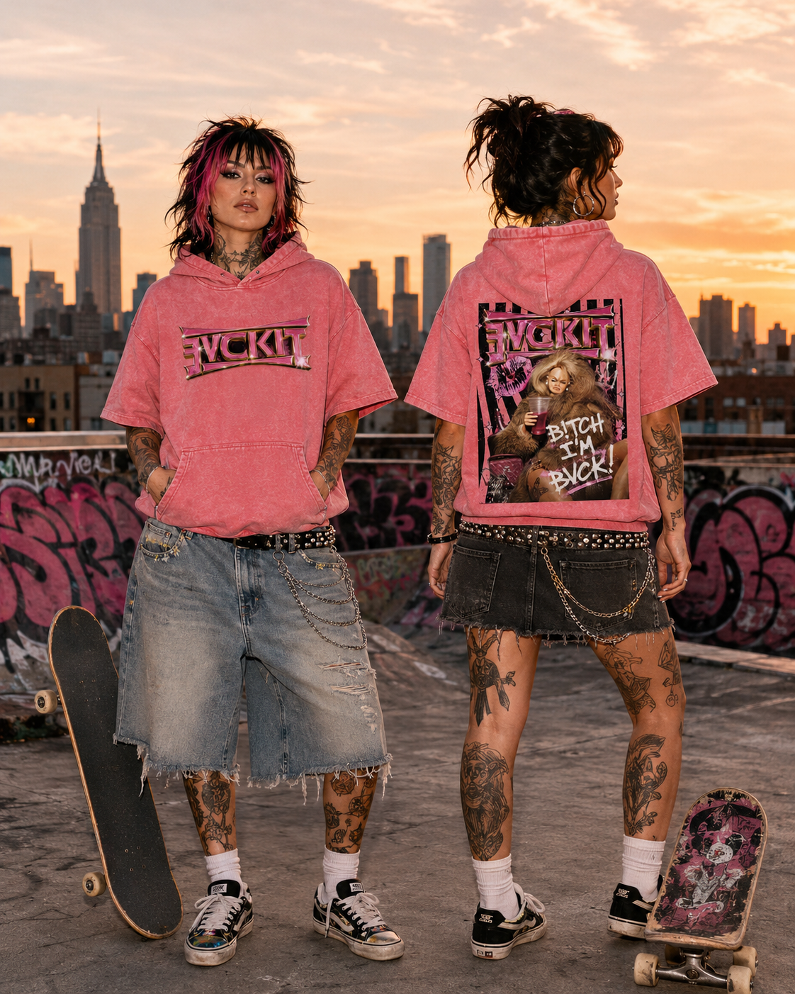 B!TCH I'M BACK = Mineral Wash Short Sleeve Hoodie