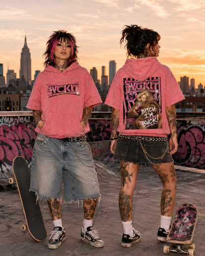 B!TCH I'M BACK = Mineral Wash Short Sleeve Hoodie