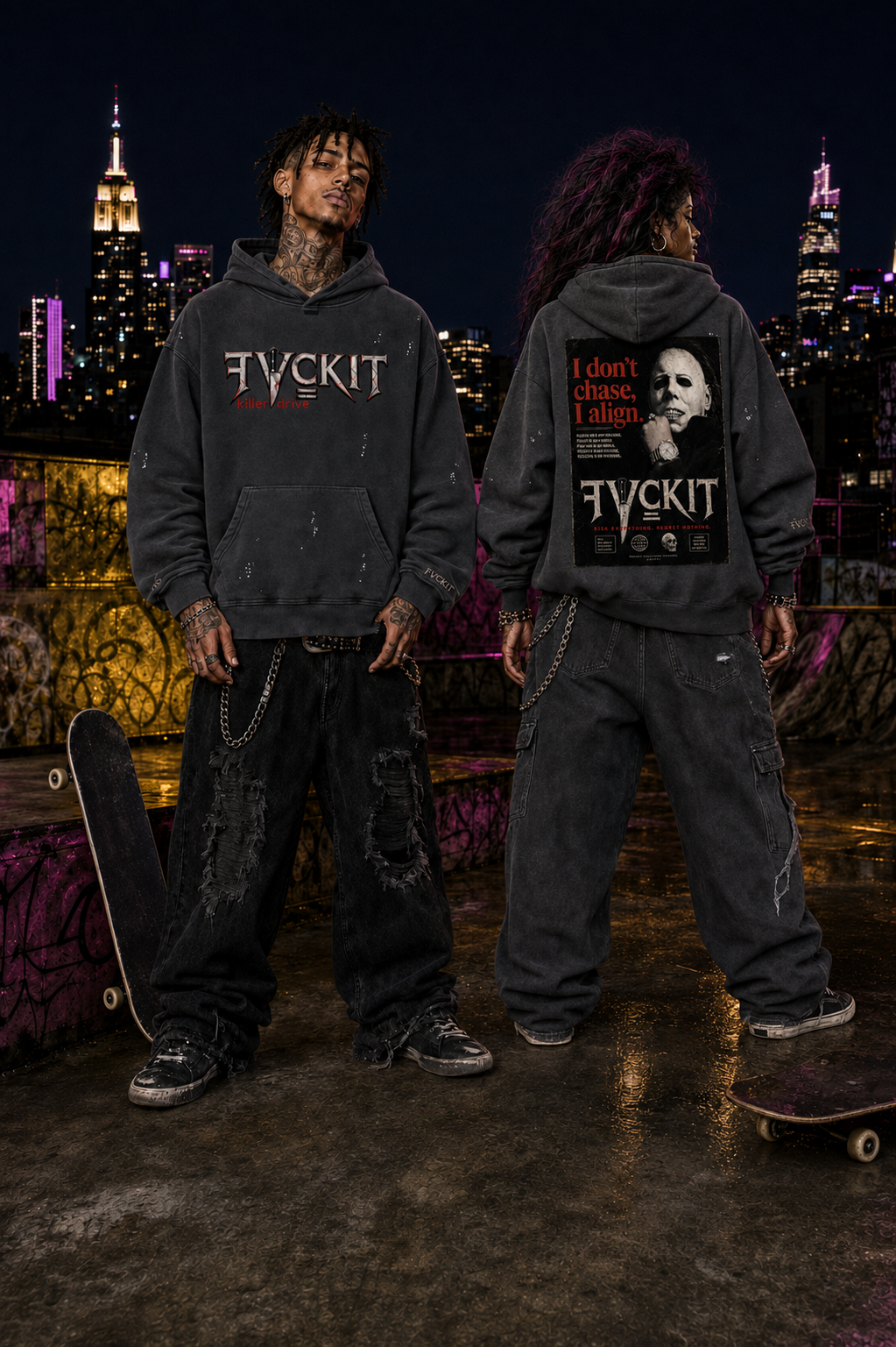 KILLER DRIVE = Vintage Washed Frayed Fleece Hoodie