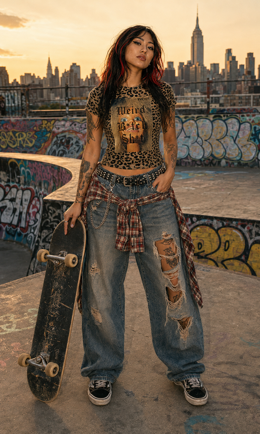 WE!RD B!TCH SH!T = Women’s Leopard Print Crop T-Shirt