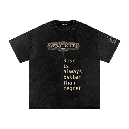 NO REGRETS = Snow Washed Oversized Cotton T-Shirt