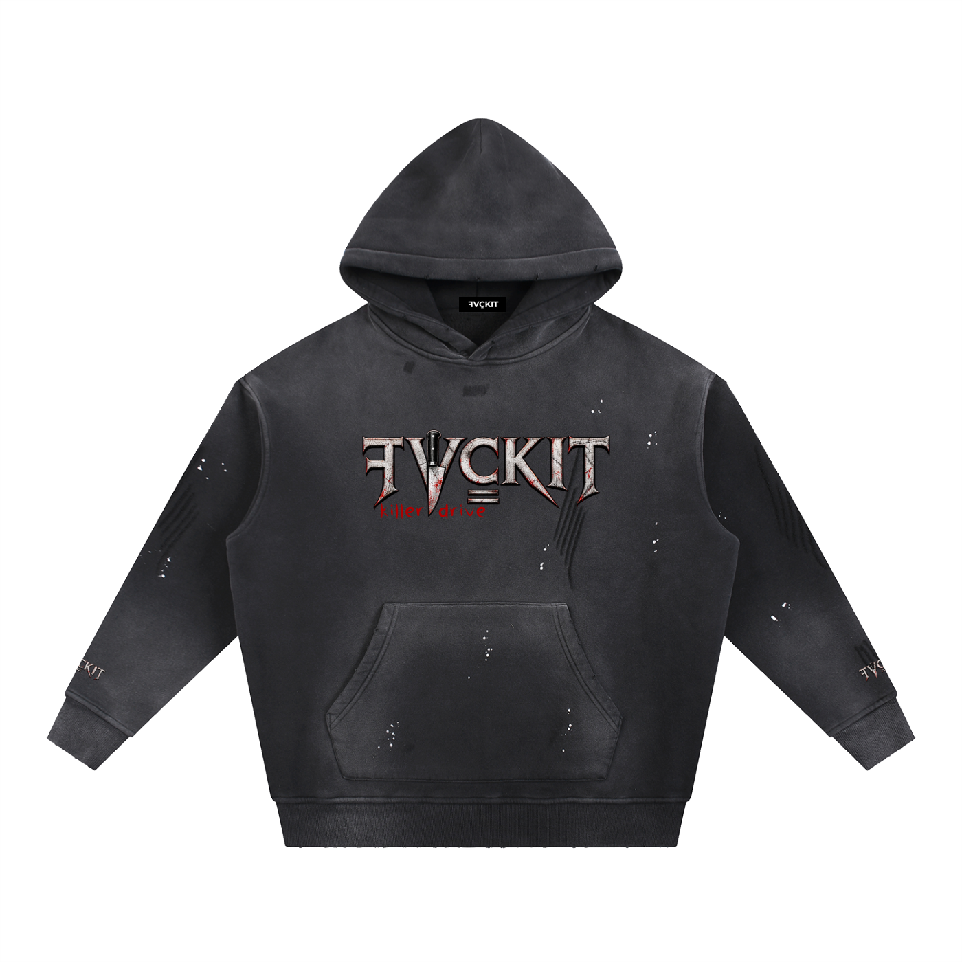 KILLER DRIVE = Vintage Washed Frayed Fleece Hoodie