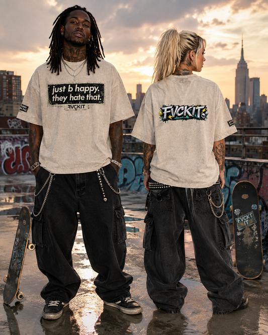 THEY HATE THAT = Snow Washed Oversized Cotton T-Shirt